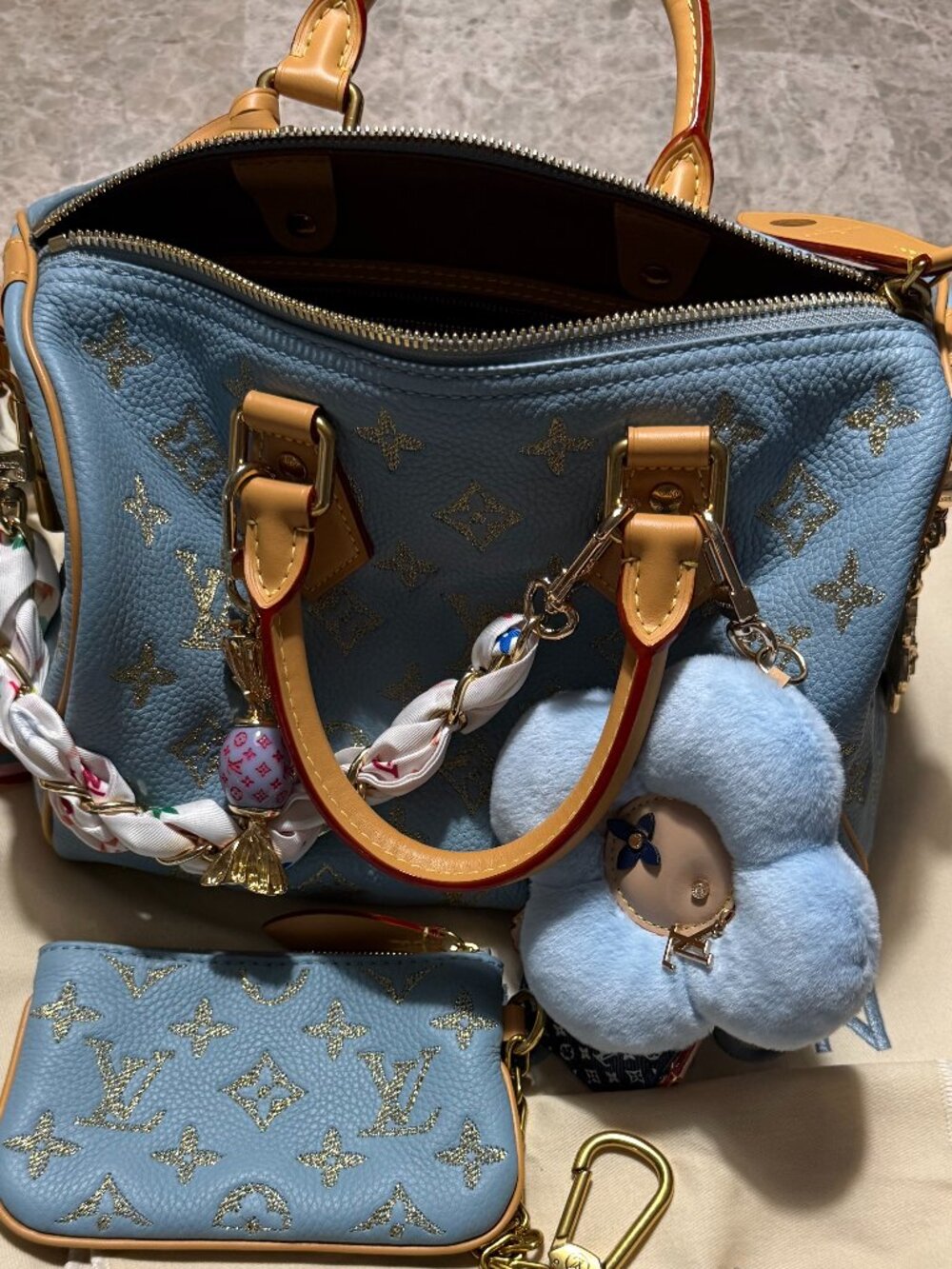 STUNNING Brand New Embroidered Blue Fashion Monogram Satchel w/Pouch & Dustbag!